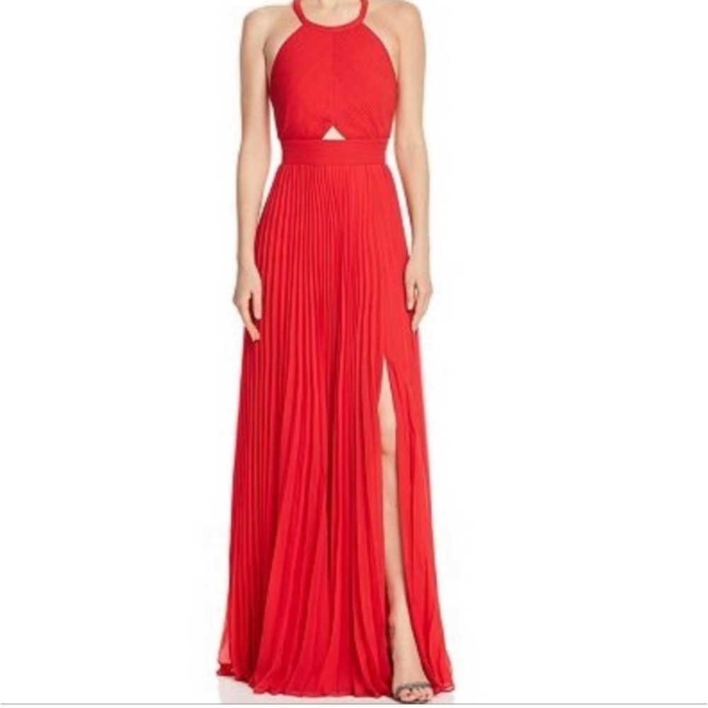 Aidan Mattox Red halter pleated gown 10
